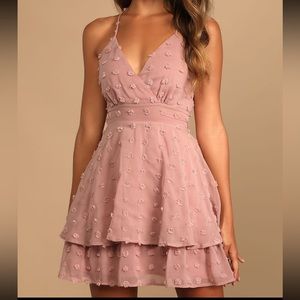 Lulus Just One Twirl Mauve Polka Dot Tiered Mini Skater Dress